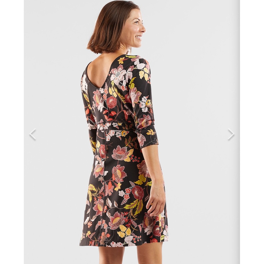 Title Nine Dream Branwen 3/4 Sleeve V-Neck Dress XL Black Floral Zip Pockets